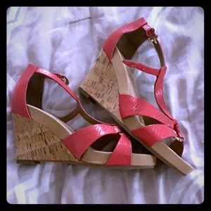 Coral cork heels sandals
